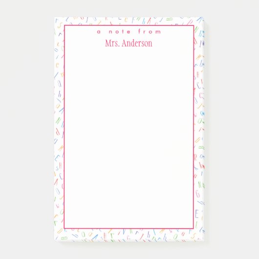 A Note from -カスタム先生名 – かわいいアルファベット ポストイット (正面)