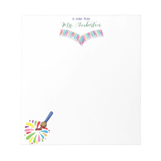 “A Note From” Kindergarten Colorful Art Teacher ノートパッド (正面)