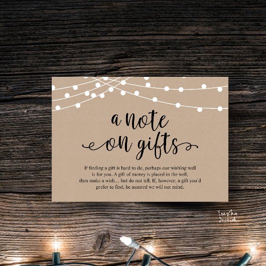A Note On Gifts Rustic Wedding Kraft String Lights エンクロージャーカード