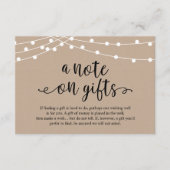 A Note On Gifts Rustic Wedding Kraft String Lights エンクロージャーカード (正面)