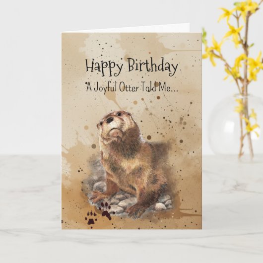 A Otter Personality Birthday Fun Animal カード (黄色い花)