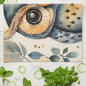 A owl that has a primitive touch Kitchen Towels キッチンタオル (折り畳み)