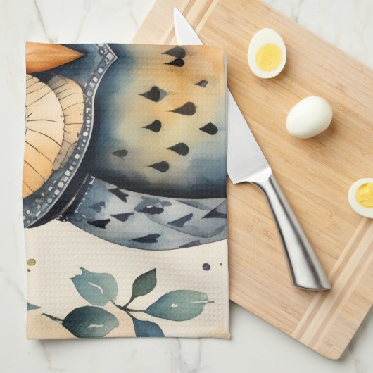 A owl that has a primitive touch Kitchen Towels キッチンタオル (四つ折り)