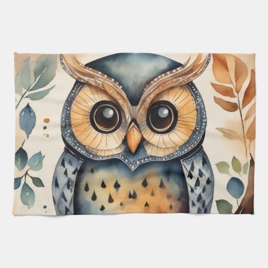 A owl that has a primitive touch Kitchen Towels キッチンタオル (横)