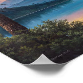 A painting of a mountain lake and trees in evening ポスター (角)