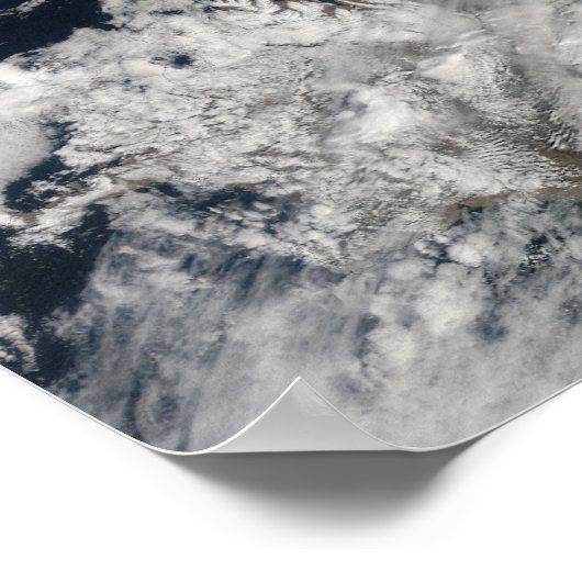 A pale gray ash plume blows from the summit ポスター (角)