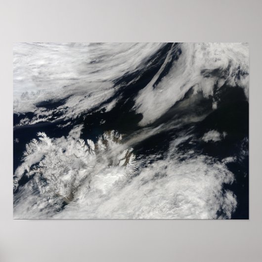 A pale gray ash plume blows from the summit ポスター (正面)