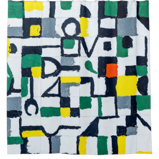 A Palette Knife Painting; Abstract Grid Painting;  シャワーカーテン