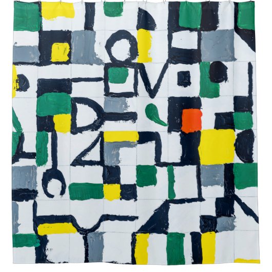 A Palette Knife Painting; Abstract Grid Painting;  シャワーカーテン (正面)