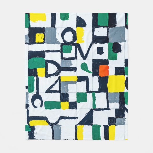 A Palette Knife Painting; Abstract Grid Painting;  フリースブランケット (正面)