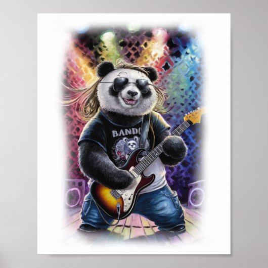 A Panda Guitarist having Fun on a White ポスター (正面)
