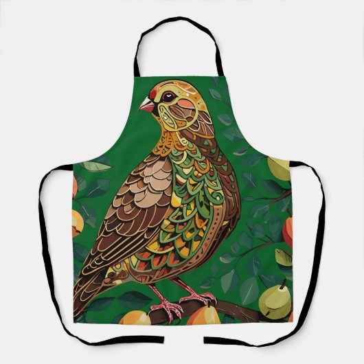 A Partridge In A Pear Tree Cut-Out Stencil-Style エプロン (正面)