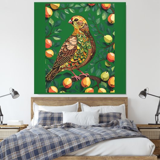 A Partridge In A Pear Tree Cut-Out Stencil-Style キャンバスプリント (インサイチュ (寝室))