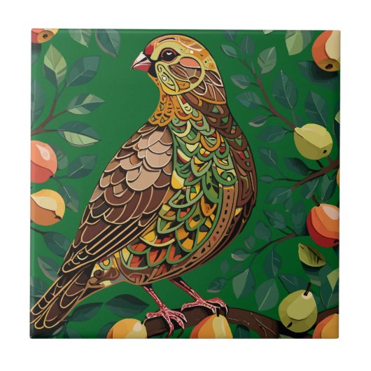 A Partridge In A Pear Tree Cut-Out Stencil-Style タイル (正面)