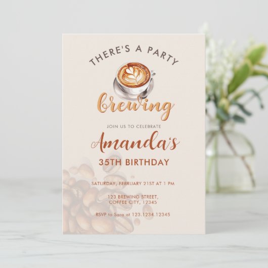 A party is Brewing Coffee Any Age Birthday 招待状 (スタンド正面)