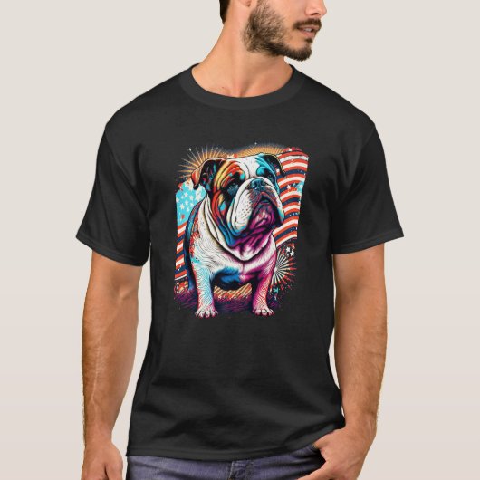 A Patriotic Bulldog and American Flag Premium Tシャツ (正面)