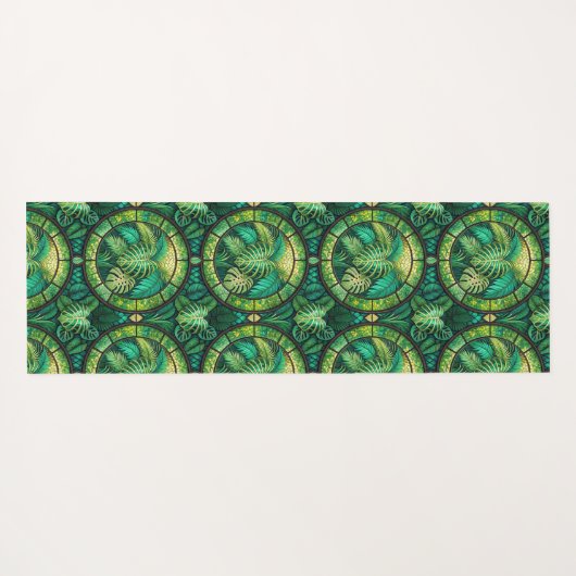 A pattern of intricate, green and gold circular  ヨガマット (裏面(横))