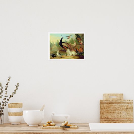 A Peacock, Doves, Chickens and a Jay in a Park ポスター (キッチン)