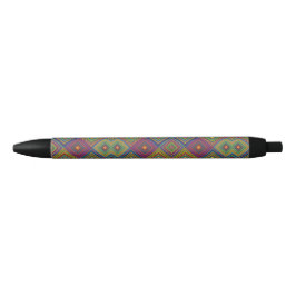 A pen with a colorful geometric pattern  黒ボールペン