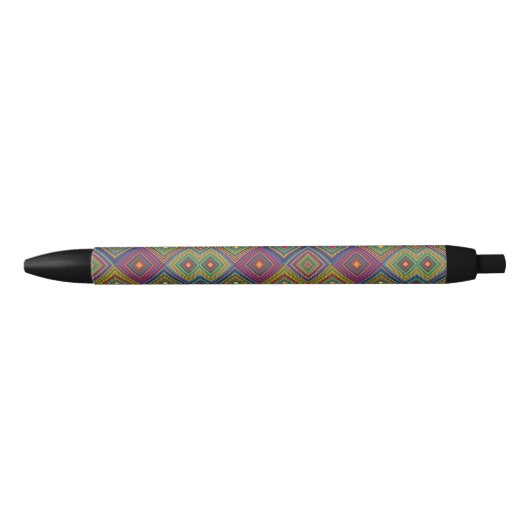 A pen with a colorful geometric pattern  黒ボールペン (正面)