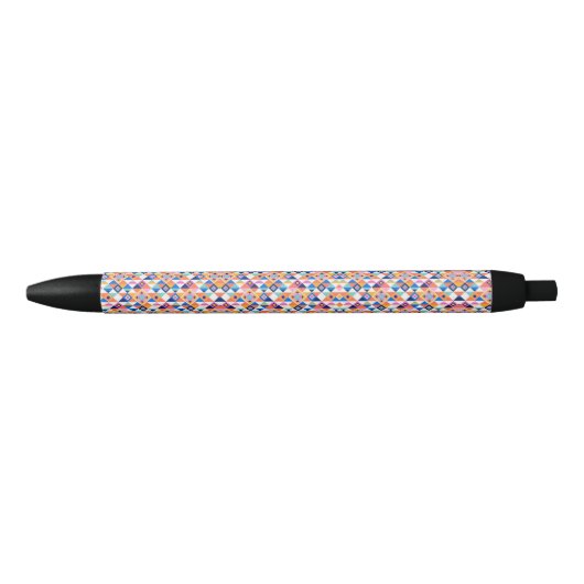 A pen with a colorful geometric pattern  黒ボールペン (正面)