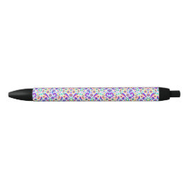 A pen with a vibrant floral pattern on its barrel  黒ボールペン