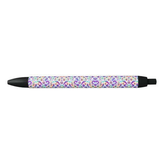 A pen with a vibrant floral pattern on its barrel  黒ボールペン (正面)
