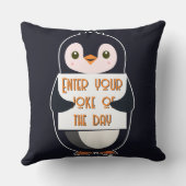 A penguin holding a sign with custom text クッション (裏面)