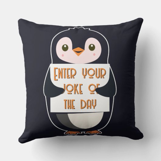 A penguin holding a sign with custom text クッション (裏面)