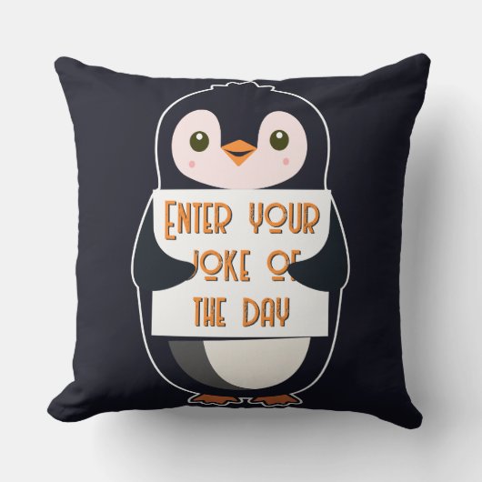 A penguin holding a sign with custom text クッション (正面)