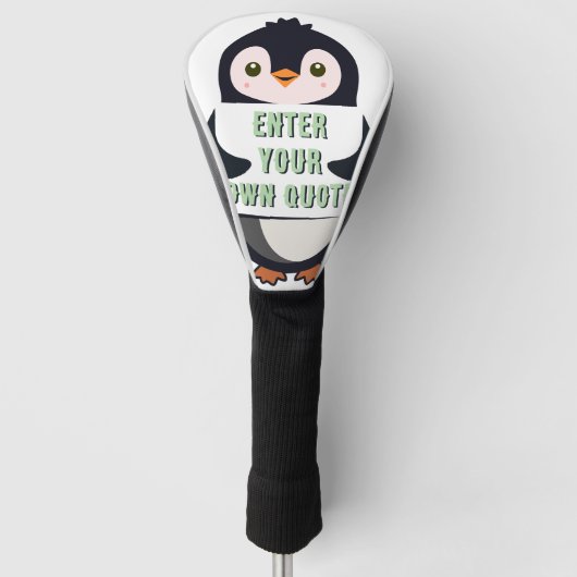 A penguin holding a sign with customizable text th ゴルフヘッドカバー (正面)