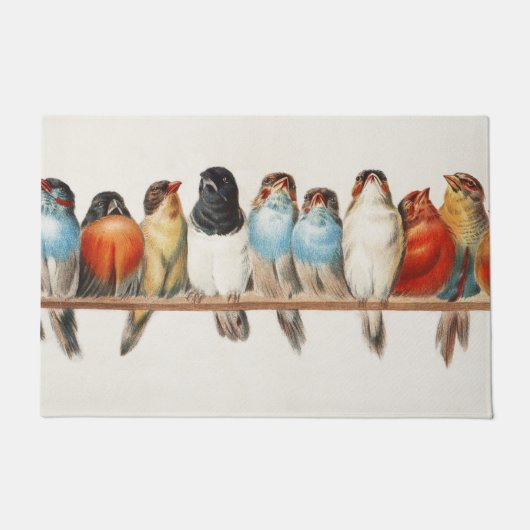 A Perch of Birdsヴィンテージフィンチイラストレーション, 1880 ドアマット (正面)