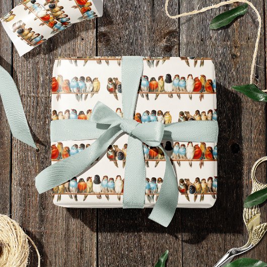 A Perch of Birdsヴィンテージフィンチイラストレーション, 1880 ラッピングペーパー