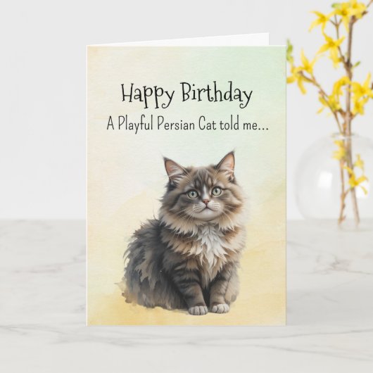 A Persian Cat Personality Birthday Fun Animal カード (黄色い花)