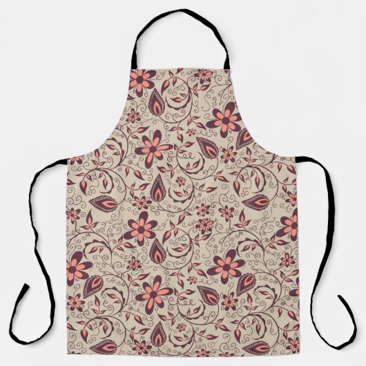 A person wears a floral-patterned apron  エプロン (正面)