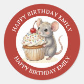 A Personalized Birthday Mouse with Cupcake ラウンドシール (正面)