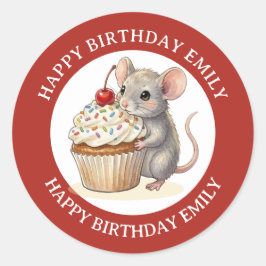 A Personalized Birthday Mouse with Cupcake ラウンドシール