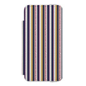 A phone case with vertical stripes in navy yellow incipio iPhoneウォレットケース (フォリオ 正面)