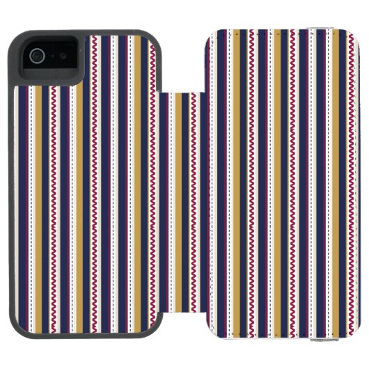 A phone case with vertical stripes in navy yellow incipio iPhoneウォレットケース (フォリオ Open)