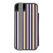 A phone case with vertical stripes in navy yellow incipio iPhoneウォレットケース (フォリオ裏面)