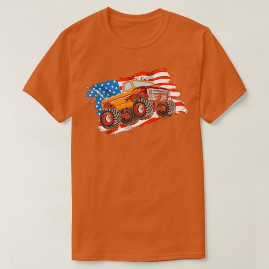 A Pickup Truck Monster Bigfoot with american flag  Tシャツ (デザイン正面)