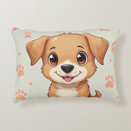 A pillow with a puppy and a footprint アクセントクッション (正面)