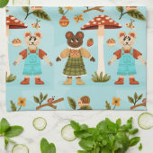 A playful fabric pattern featuring cartoon animals キッチンタオル (折り畳み)