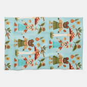 A playful fabric pattern featuring cartoon animals キッチンタオル (横)