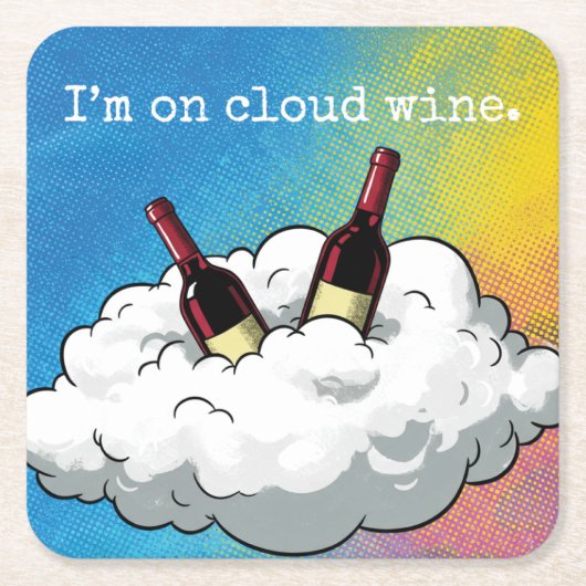 A playful pop-art coaster "On Cloud Wine" スクエアペーパーコースター (正面)