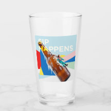 A playful “Sip Happens” drink glass
