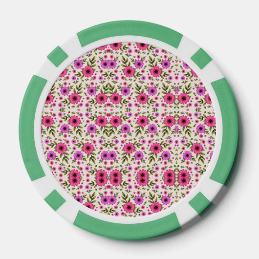 A poker chip with a floral pattern in pink  ポーカーチップ (裏面)
