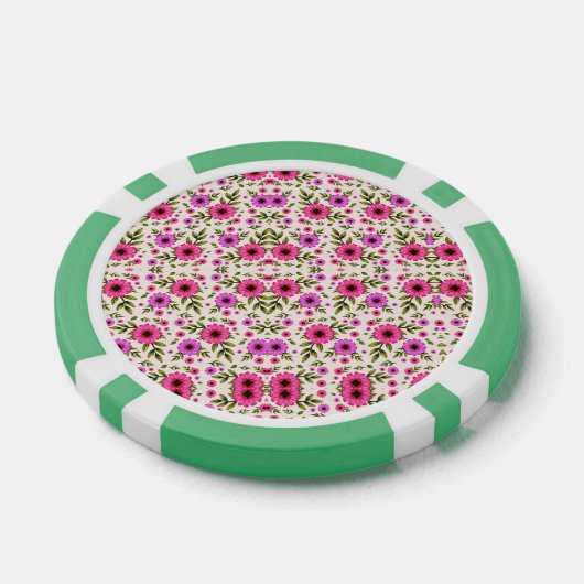 A poker chip with a floral pattern in pink  ポーカーチップ (シングル)