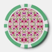 A poker chip with a floral pattern in pink  ポーカーチップ (正面)