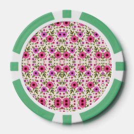 A poker chip with a floral pattern in pink  ポーカーチップ